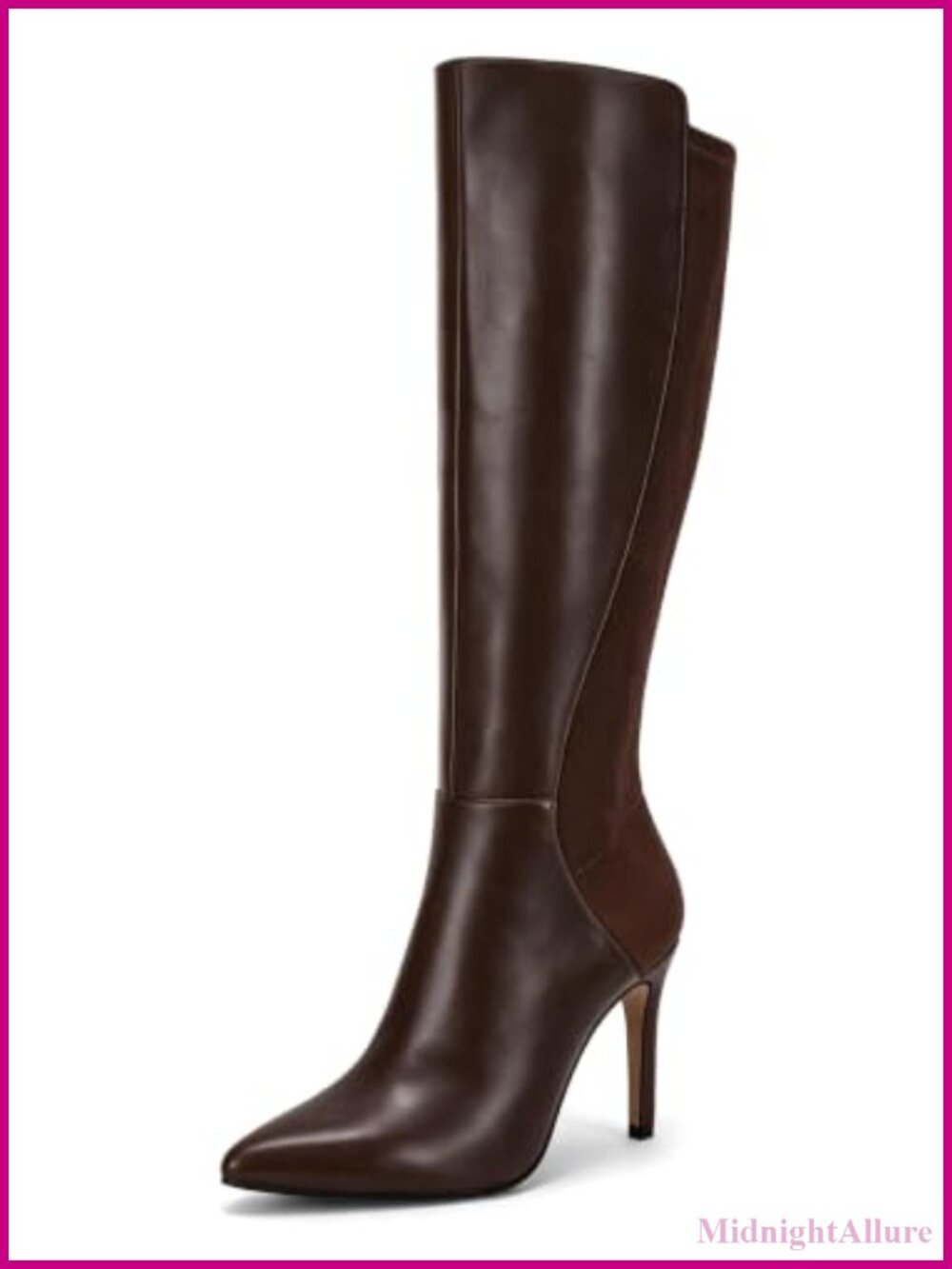 Womens Knee High Boots Stiletto Heel Pointed Toe Faux Leather Zip Tall
